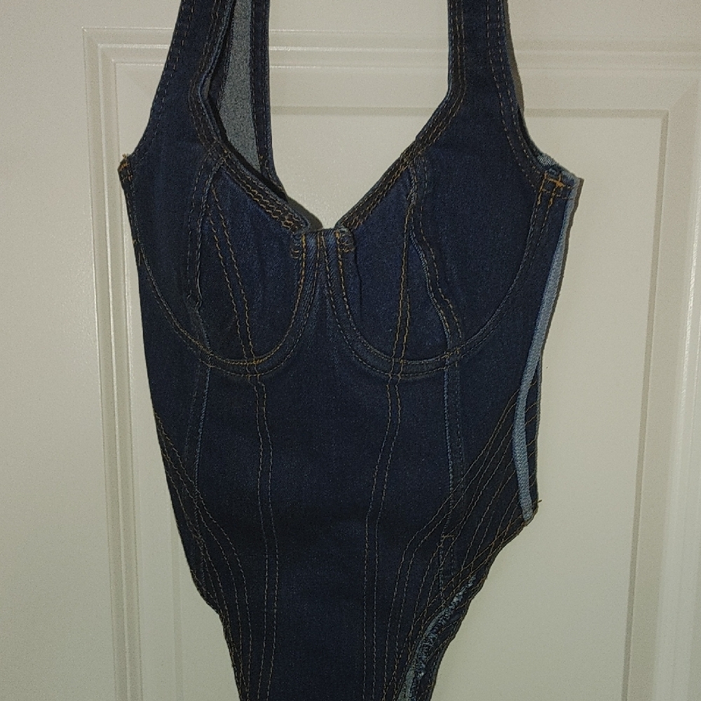 Beyonce Dark Blue Denim Bodysuit Small